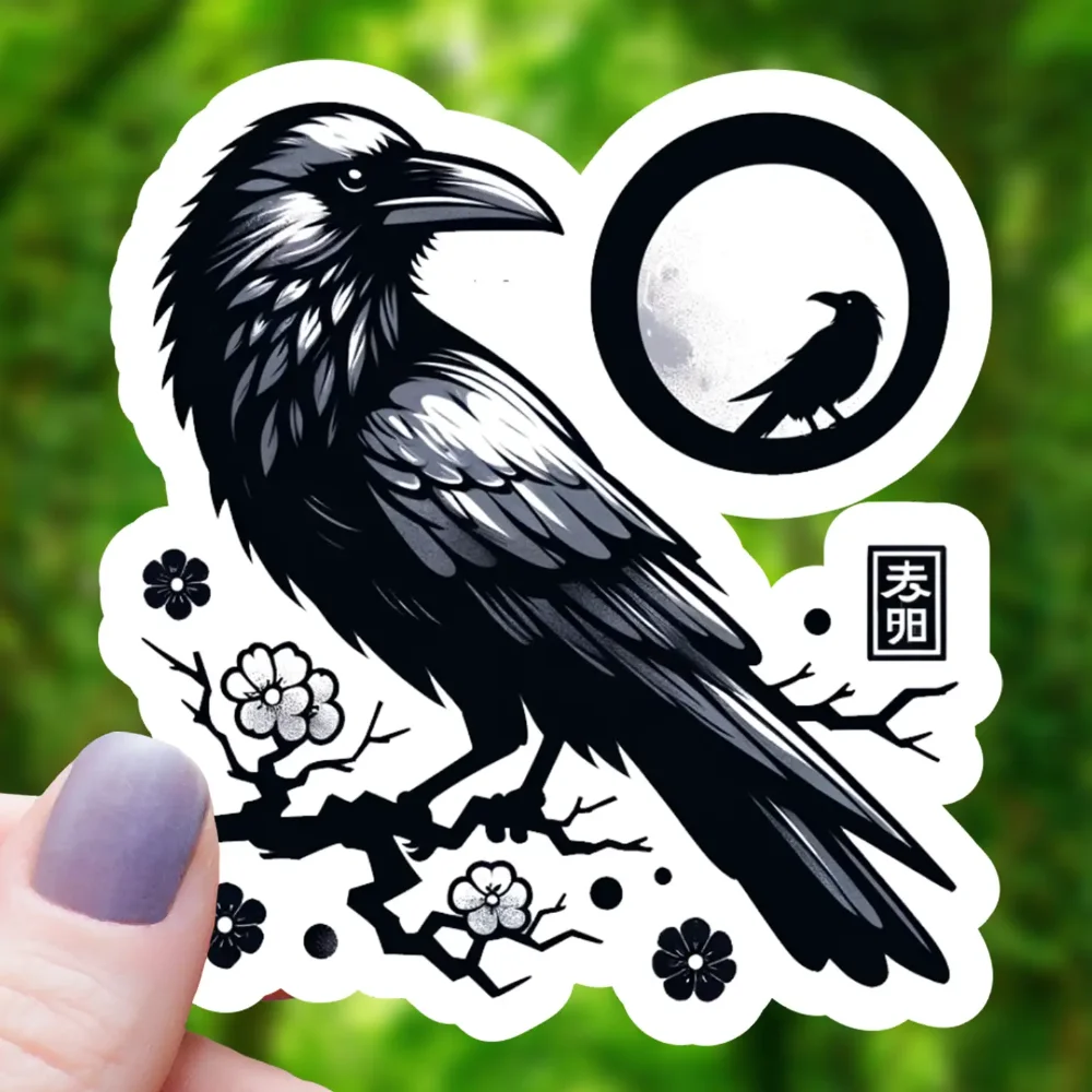 raven-on-floral-branch-sticker